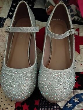 Sparkling Silver Mary Jane Flats with Rhinestones